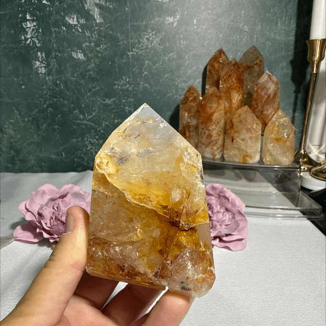 Brazilian golden healer with fire inclusions 
