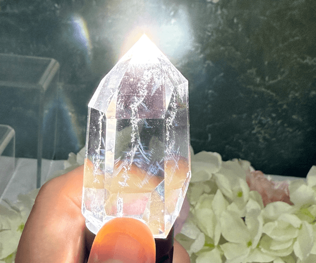 Blue needle clear quartz tower