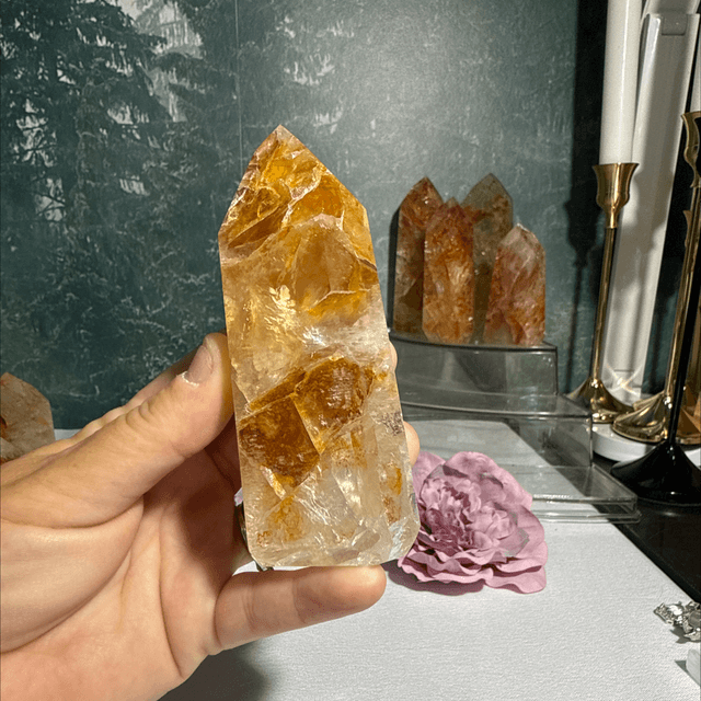 Brazilian quartz with golden healer and fire