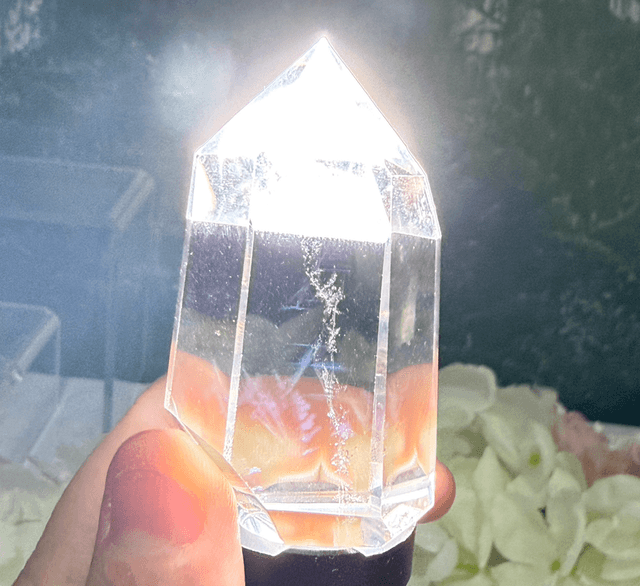 Blue needle clear quartz tower