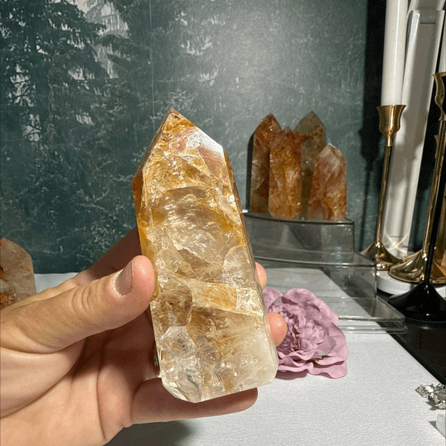 Brazilian quartz with golden healer and fire