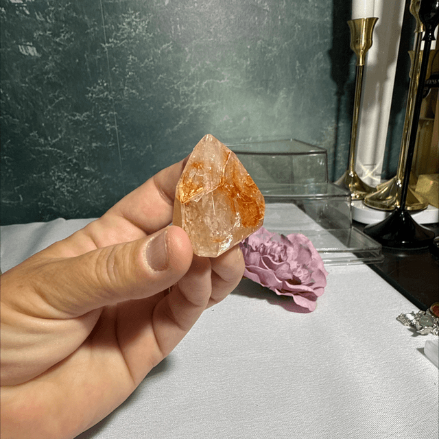 Brazilian quartz with golden healer and fire