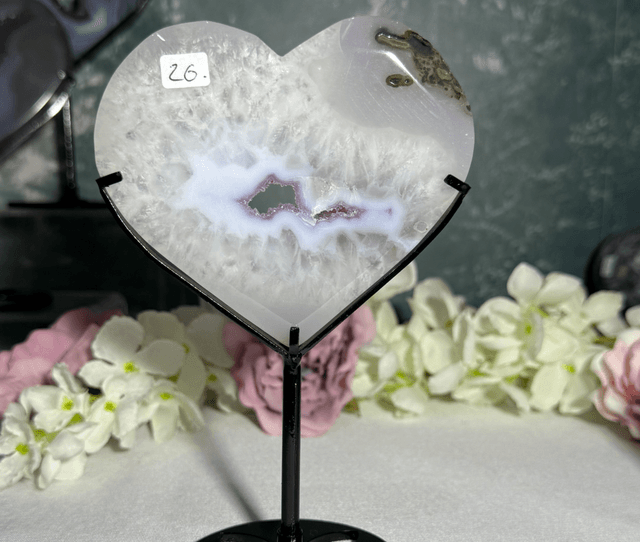 Amethyst agate heart on custom stand