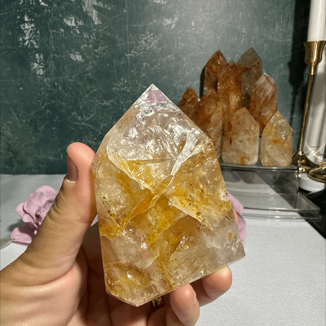 Brazilian golden healer with fire inclusions 