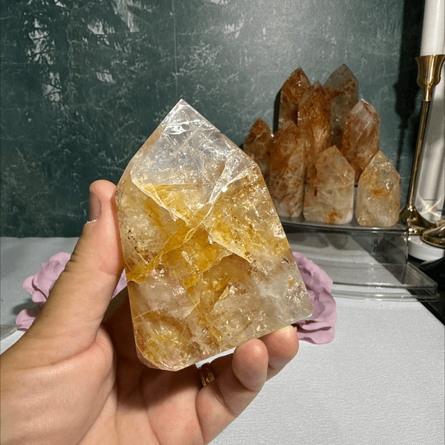 Brazilian golden healer with fire inclusions 