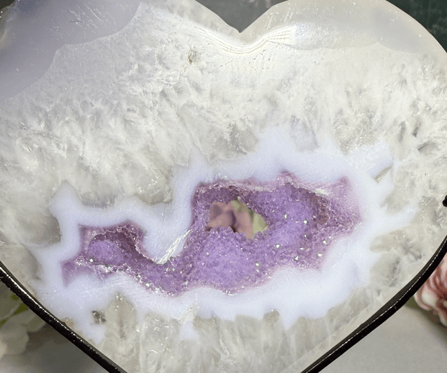 Amethyst agate heart on custom stand