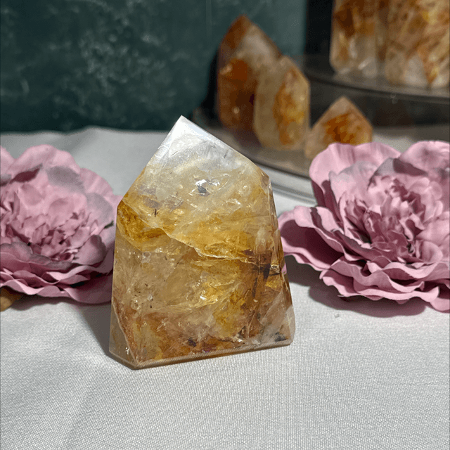 Brazilian golden healer with fire inclusions 