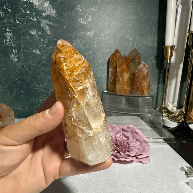 Brazilian quartz with golden healer and fire