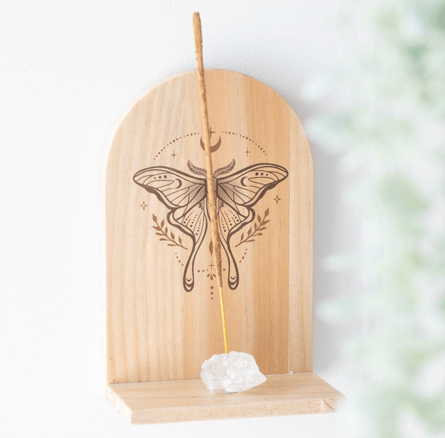Luna moth incense shelf