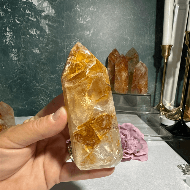 Brazilian quartz with golden healer and fire