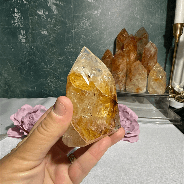 Brazilian golden healer with fire inclusions 