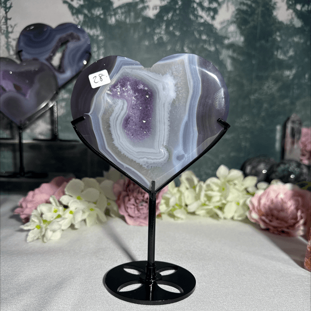 Druzy amethyst agate heart on custom stand