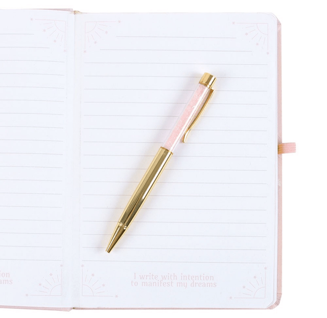 Manifest like a goddess note book with rose quartz chips pen