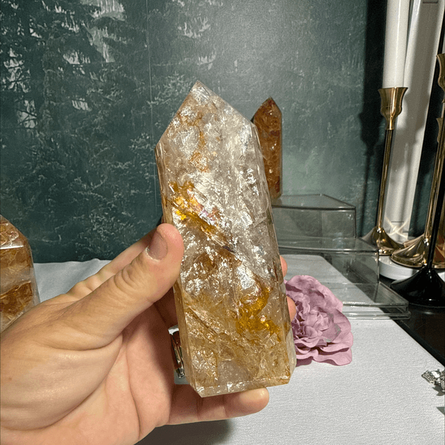 Brazilian quartz with golden healer and fire