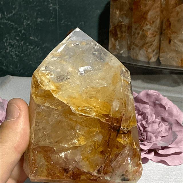 Brazilian golden healer with fire inclusions 