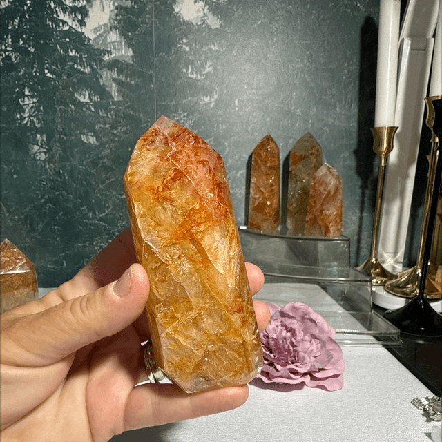 Brazilian quartz with golden healer and fire