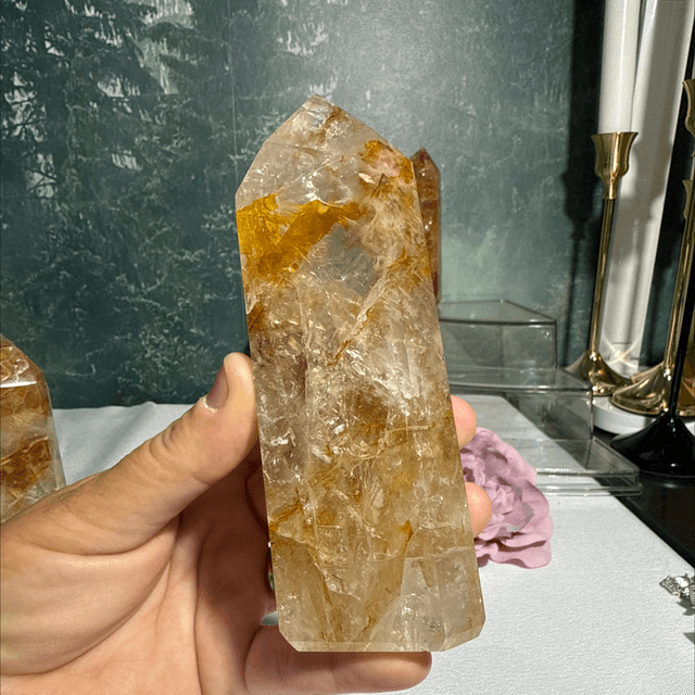 Brazilian quartz with golden healer and fire