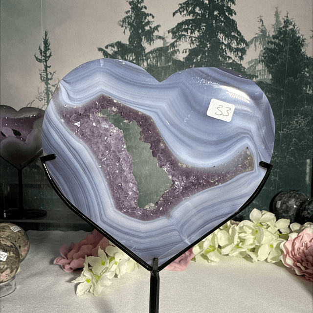 Druzy amethyst agate heart on custom stand