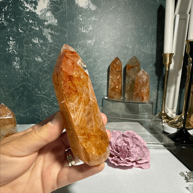 Brazilian quartz with golden healer and fire