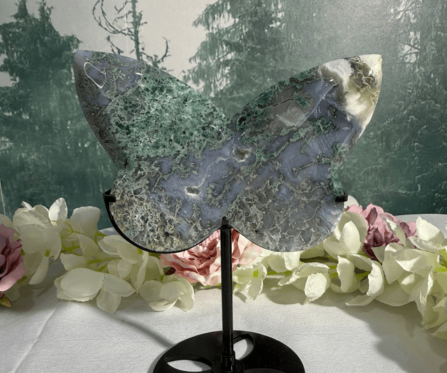 Large moss butterfly on custom stand