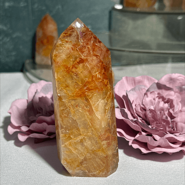 Brazilian quartz with golden healer and fire